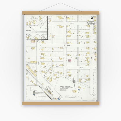 Old map wall art mockup — magnetic wood frame on white wall — Sanborn Fire Insurance Map from Jeffersonville, Fayette County, Ohio (1921), Sheet #0003