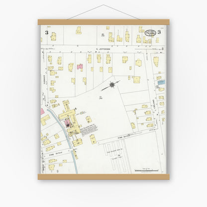 Old map wall art mockup — magnetic wood frame on white wall — Sanborn Fire Insurance Map from Pulaski, Oswego County, New York (1925), Sheet #0003