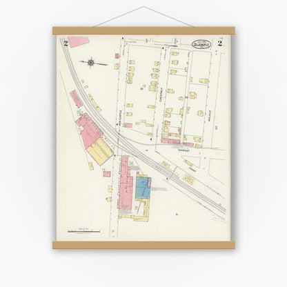Old map wall art mockup — magnetic wood frame on white wall — Sanborn Fire Insurance Map from Zelienople, Butler County, Pennsylvania (1925), Sheet #0002