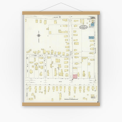 Old map wall art mockup — magnetic wood frame on white wall — Sanborn Fire Insurance Map from Greenfield, Franklin County, Massachusetts (1914), Sheet #0020