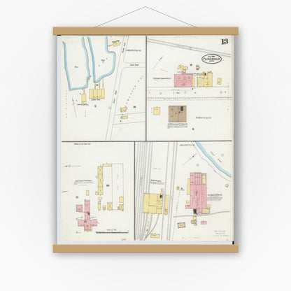 Old map wall art mockup — magnetic wood frame on white wall — Sanborn Fire Insurance Map from Painesville, Lake County, Ohio (1904), Sheet #0013
