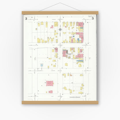 Old map wall art mockup — magnetic wood frame on white wall — Sanborn Fire Insurance Map from Kewaunee, Kewaunee County, Wisconsin (1933), Sheet #0003
