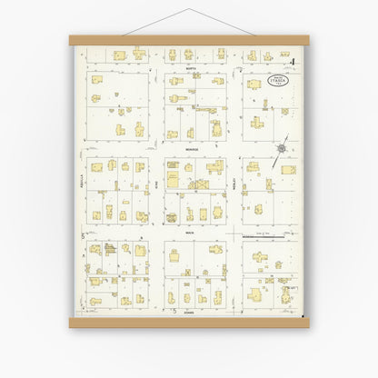 Old map wall art mockup — magnetic wood frame on white wall — Sanborn Fire Insurance Map from Itasca, Hill County, Texas (1912), Sheet #0004