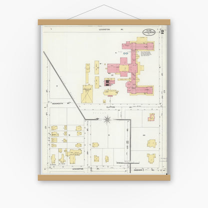Old map wall art mockup — magnetic wood frame on white wall — Sanborn Fire Insurance Map from Lakewood, Ocean County, New Jersey (1905), Sheet #0002