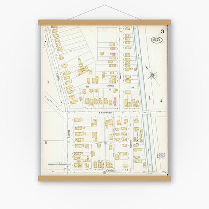 Old map wall art mockup — magnetic wood frame on white wall — Sanborn Fire Insurance Map from Rome, Oneida County, New York (1899), Sheet #0003