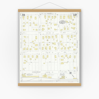 Old map wall art mockup — magnetic wood frame on white wall — Sanborn Fire Insurance Map from Lake City, Wabasha County, Minnesota (1930), Sheet #0013
