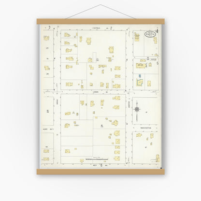 Old map wall art mockup — magnetic wood frame on white wall — Sanborn Fire Insurance Map from Eustis, Lake County, Florida (1912), Sheet #0004