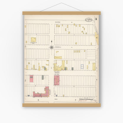 Old map wall art mockup — magnetic wood frame on white wall — Sanborn Fire Insurance Map from El Centro, Imperial County, California (1910), Sheet #0003