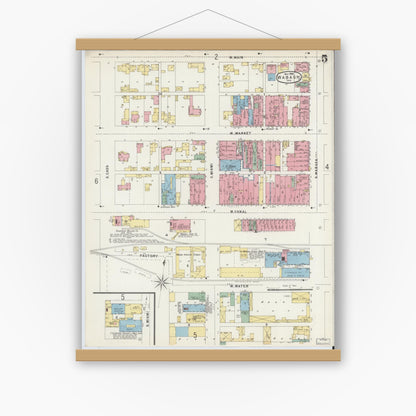 Old map wall art mockup — magnetic wood frame on white wall — Sanborn Fire Insurance Map from Wabash, Wabash County, Indiana (1896), Sheet #0005