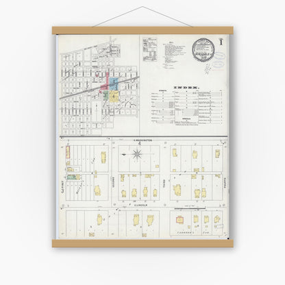 Old map wall art mockup — magnetic wood frame on white wall — Sanborn Fire Insurance Map from Hinsdale, Du Page And Cook Counties, Illinois (1898) - Complete Map Set