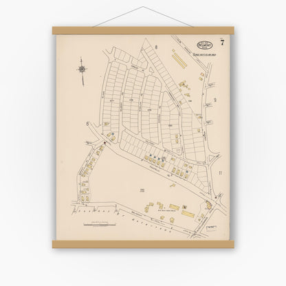 Old map wall art mockup — magnetic wood frame on white wall — Sanborn Fire Insurance Map from Belmont, Middlesex County, Massachusetts (1922), Sheet #0007