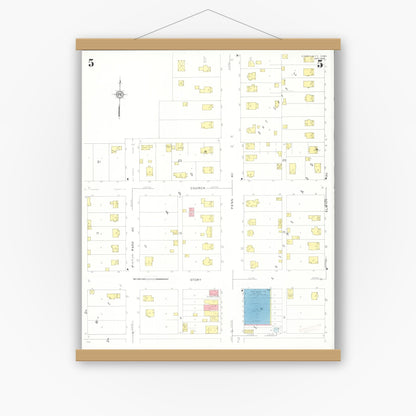 Old map wall art mockup — magnetic wood frame on white wall — Sanborn Fire Insurance Map from Story City, Story County, Iowa (1932), Sheet #0005