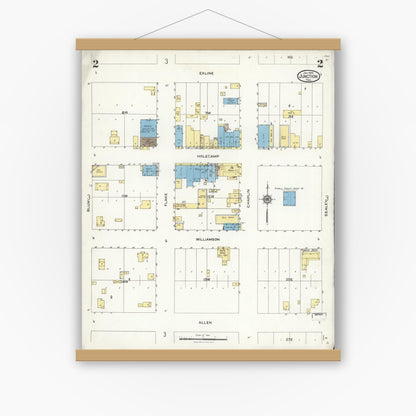 Old map wall art mockup — magnetic wood frame on white wall — Sanborn Fire Insurance Map from Junction, Kimble County, Texas (1926), Sheet #0002