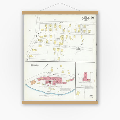 Old map wall art mockup — magnetic wood frame on white wall — Sanborn Fire Insurance Map from Amesbury, Essex County, Massachusetts (1909), Sheet #0016