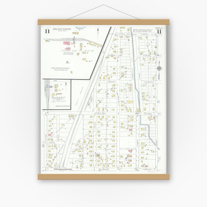 Old map wall art mockup — magnetic wood frame on white wall — Sanborn Fire Insurance Map from Marion, Williamson County, Illinois (1937), Sheet #0011