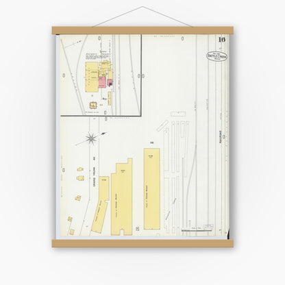 Old map wall art mockup — magnetic wood frame on white wall — Sanborn Fire Insurance Map from Battle Creek, Calhoun County, Michigan (1899), Sheet #0016