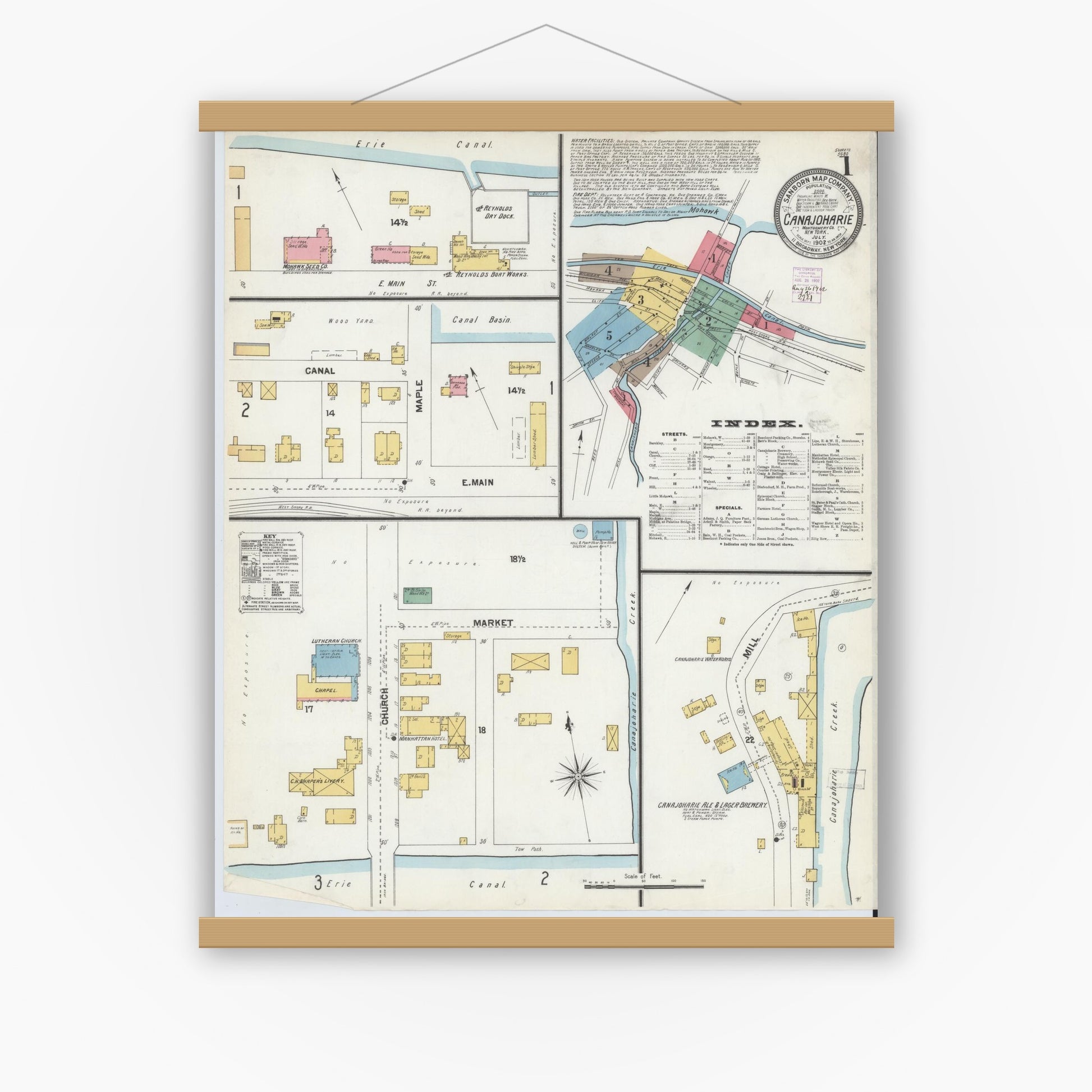 Old map wall art mockup — magnetic wood frame on white wall — Sanborn Fire Insurance Map from Canajoharie, Montgomery County, New York (1902) - Complete Map Set