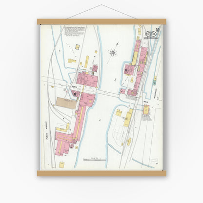 Old map wall art mockup — magnetic wood frame on white wall — Sanborn Fire Insurance Map from Dundee, Kane County, Illinois (1905), Sheet #0002