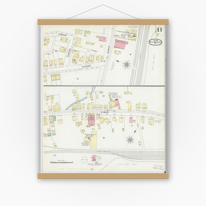 Old map wall art mockup — magnetic wood frame on white wall — Sanborn Fire Insurance Map from Plymouth, Luzerne County, Pennsylvania (1896), Sheet #0011