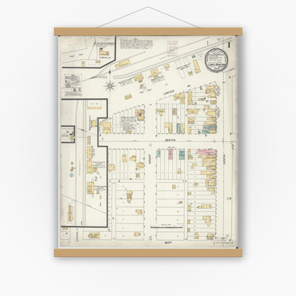 Old map wall art mockup — magnetic wood frame on white wall — Sanborn Fire Insurance Map from Lake Benton, Lincoln County, Minnesota (1900), Sheet #0001