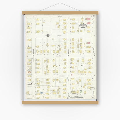 Old map wall art mockup — magnetic wood frame on white wall — Sanborn Fire Insurance Map from Appleton, Outagamie County, Wisconsin (1911), Sheet #0002