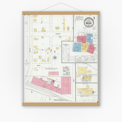Old map wall art mockup — magnetic wood frame on white wall — Sanborn Fire Insurance Map from Marengo, McHenry County, Illinois (1905) - Complete Map Set