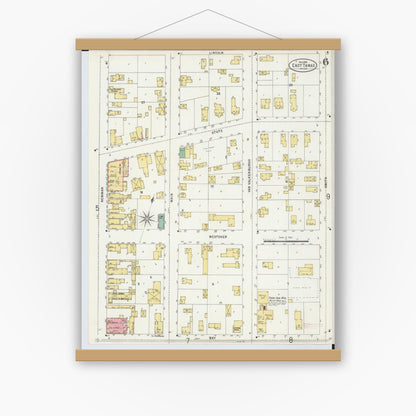 Old map wall art mockup — magnetic wood frame on white wall — Sanborn Fire Insurance Map from East Tawas, Iosco County, Michigan (1898), Sheet #0006