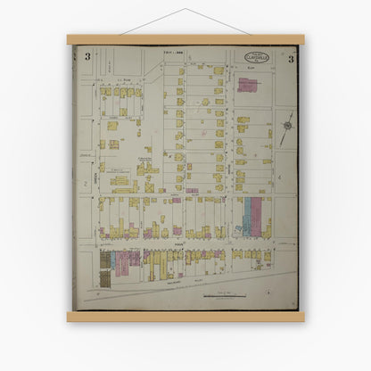 Old map wall art mockup — magnetic wood frame on white wall — Sanborn Fire Insurance Map from Claysville, Washington County, Pennsylvania (1943), Sheet #0003