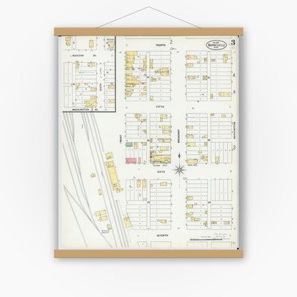 Old map wall art mockup — magnetic wood frame on white wall — Sanborn Fire Insurance Map from Barnesville, Clay County, Minnesota (1899), Sheet #0003