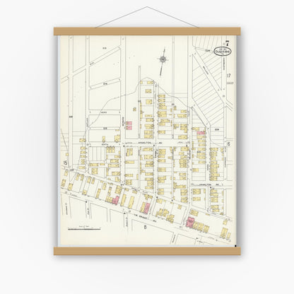 Old map wall art mockup — magnetic wood frame on white wall — Sanborn Fire Insurance Map from Duquesne, Allegheny County, Pennsylvania (1911), Sheet #0007