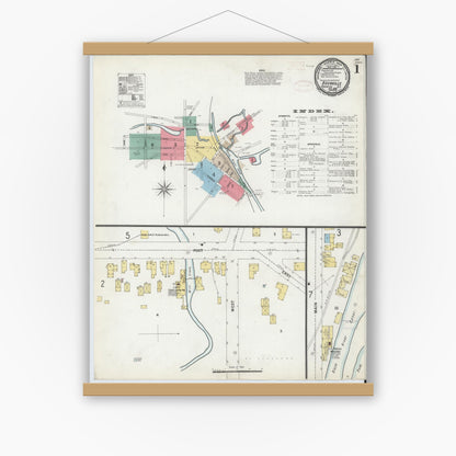 Old map wall art mockup — magnetic wood frame on white wall — Sanborn Fire Insurance Map from Boonville, Oneida County, New York (1899) - Complete Map Set