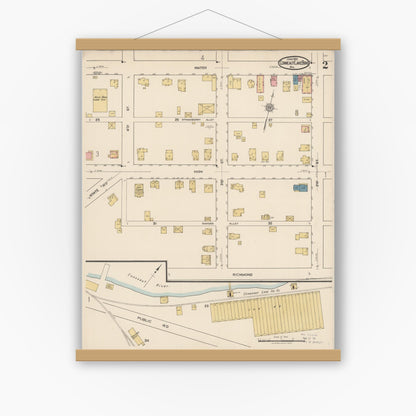 Old map wall art mockup — magnetic wood frame on white wall — Sanborn Fire Insurance Map from Conneaut Lake Borough, Crawford County, Pennsylvania (1922), Sheet #0002