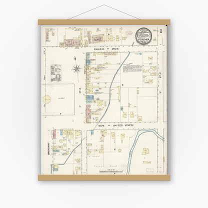 Old map wall art mockup — magnetic wood frame on white wall — Sanborn Fire Insurance Map from Sonoma, Sonoma County, California (1891) - Complete Map Set