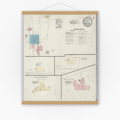 Old map wall art mockup — magnetic wood frame on white wall — Sanborn Fire Insurance Map from Bedford, Independent Cities, Virginia (1891) - Complete Map Set