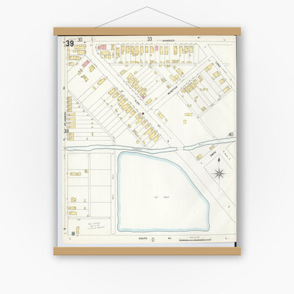 Old map wall art mockup — magnetic wood frame on white wall — Sanborn Fire Insurance Map from Hamilton, Butler County, Ohio (1899), Sheet #0039