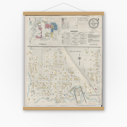 Old map wall art mockup — magnetic wood frame on white wall — Sanborn Fire Insurance Map from Lake Orion, Oakland County, Michigan (1943) - Complete Map Set