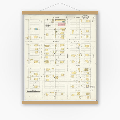Old map wall art mockup — magnetic wood frame on white wall — Sanborn Fire Insurance Map from Dalhart, Dallam And Hartley County, Texas (1908), Sheet #0004