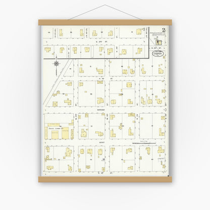 Old map wall art mockup — magnetic wood frame on white wall — Sanborn Fire Insurance Map from Cooper, Delta County, Texas (1909), Sheet #0002
