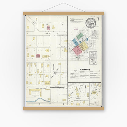 Old map wall art mockup — magnetic wood frame on white wall — Sanborn Fire Insurance Map from Gillespie, Macoupin County, Illinois (1913) - Complete Map Set
