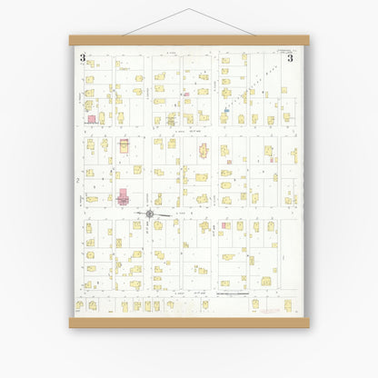 Old map wall art mockup — magnetic wood frame on white wall — Sanborn Fire Insurance Map from Fairmount, Vermilion County, Illinois (1933), Sheet #0003