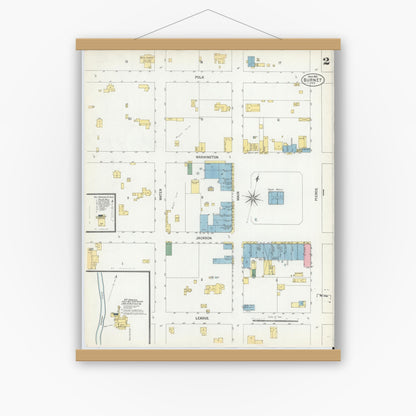 Old map wall art mockup — magnetic wood frame on white wall — Sanborn Fire Insurance Map from Burnet, Burnet County, Texas (1902), Sheet #0002