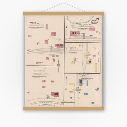 Old map wall art mockup — magnetic wood frame on white wall — Sanborn Fire Insurance Map from Clinton, Vermillion County, Indiana (1921), Sheet #0021