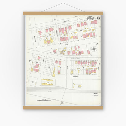 Old map wall art mockup — magnetic wood frame on white wall — Sanborn Fire Insurance Map from El Paso, El Paso County, Texas (1902), Sheet #0018