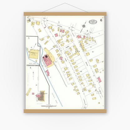 Old map wall art mockup — magnetic wood frame on white wall — Sanborn Fire Insurance Map from Catskill, Greene County, New York (1923), Sheet #0006