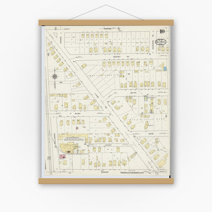 Old map wall art mockup — magnetic wood frame on white wall — Sanborn Fire Insurance Map from Elyria, Lorain County, Ohio (1915), Sheet #0010