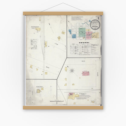 Old map wall art mockup — magnetic wood frame on white wall — Sanborn Fire Insurance Map from Marshall, Lyon County, Minnesota (1896), Sheet #0001