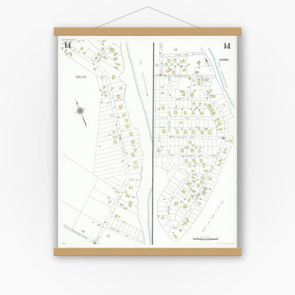 Old map wall art mockup — magnetic wood frame on white wall — Sanborn Fire Insurance Map from Scituate, Plymouth County, Massachusetts (1939), Sheet #0014