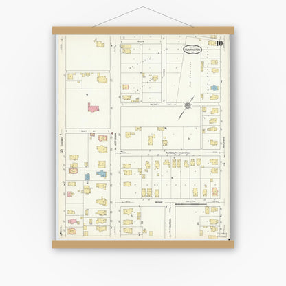 Old map wall art mockup — magnetic wood frame on white wall — Sanborn Fire Insurance Map from Huntington, Huntington County, Indiana (1912), Sheet #0010