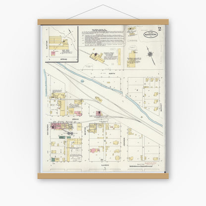 Old map wall art mockup — magnetic wood frame on white wall — Sanborn Fire Insurance Map from New Athens, Saint Clair County, Illinois (1910), Sheet #0002