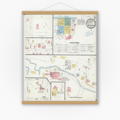 Old map wall art mockup — magnetic wood frame on white wall — Sanborn Fire Insurance Map from Washington, Franklin County, Missouri (1898), Sheet #0001